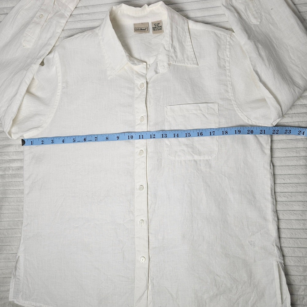 L.L.Bean Womens M Petite 100% Linen White Button Down Shirt Coastal Summer - Picture 5 of 11